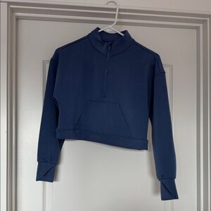 Girls L Blue Quarter-Zip Cropped Sweatshirt